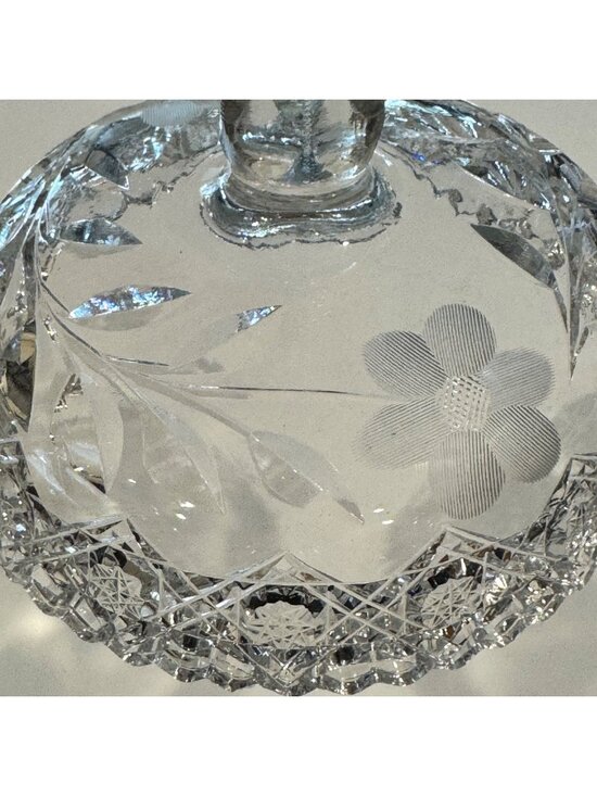 Unknown Other - Cut Glass Etched Clear Compote Pedestal Dish Centerpiece 8" Tall Floral Vintage